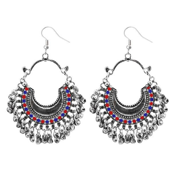 Jeweljunk Red & Blue Meenakari Afghani Earrings - 1311082C