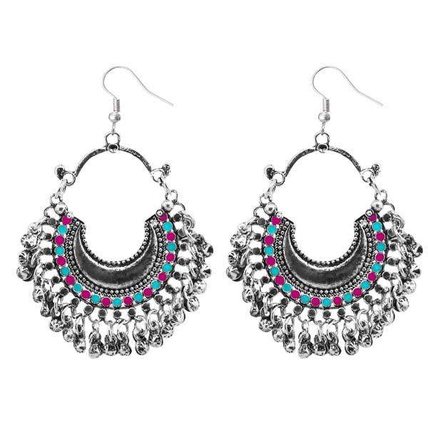 Jeweljunk Pink & Blue Meenakari Afghani Earrings - 1311082D