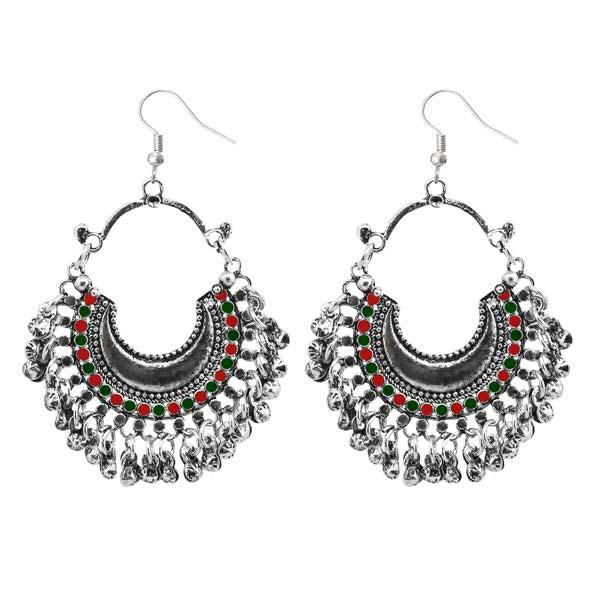 Jeweljunk Maroon & Green Meenakari Afghani Earrings - 1311082E