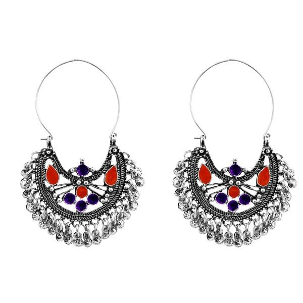 Jeweljunk Purple & Orange Meenakari Afghani Earrings - 1311083B