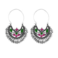 Jeweljunk Pink & Green Meenakari Afghani Earrings - 1311083C