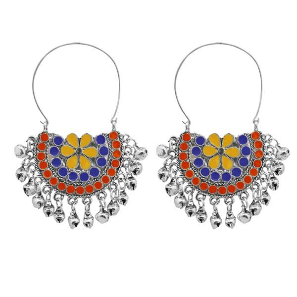 Jeweljunk Silver Plated Multi Meenakari Afghani Earrings - 1311084A