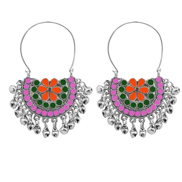 Tip Top Fashions Silver Plated Multi Meenakari Afghani Earrings - 1311084B