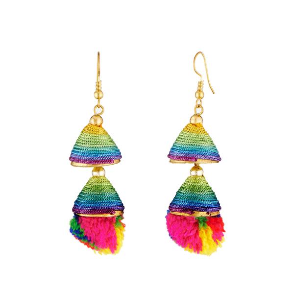 Jeweljunk Multicolor Gold Plated Thread Earrings