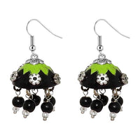 Jeweljunk Black Beads Rhodium Plated Jhumki Earrings - 1309009C