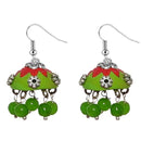 Jeweljunk Green Beads Rhodium Plated Jhumki Earrings - 1309009G
