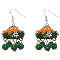 Jeweljunk Green Beads Rhodium Plated Jhumki Earrings - 1309009H