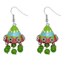Jeweljunk Green Beads Rhodium Plated Jhumki Earrings - 1309010F