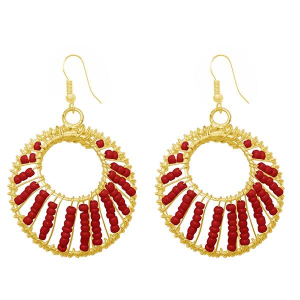 Jeweljunk Maroon Beads Gold Plated Dangler Earrings - 1309018B