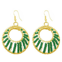 Jeweljunk Green Beads Gold Plated Dangler Earrings - 1309018F