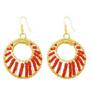 Jeweljunk Red Beads Gold Plated Dangler Earrings - 1309018H