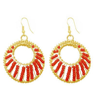 Jeweljunk Red Beads Gold Plated Dangler Earrings - 1309018H