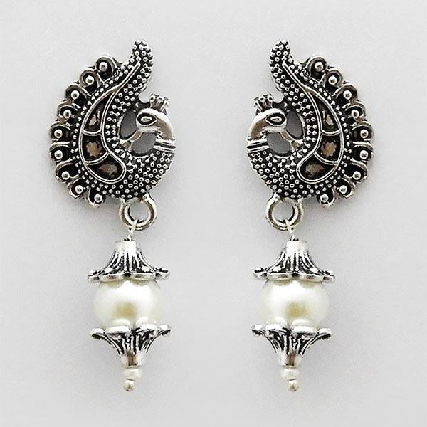 Jeweljunk Peacock Design Rhodium Plated Dangler Earrings - 1309037A