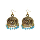 Jeweljunk Blue Beads Antique Gold Plated Jhumki Earrings - 1309339C