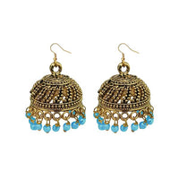 Jeweljunk Blue Beads Antique Gold Plated Jhumki Earrings - 1309339C