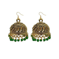 Jeweljunk Green Beads Antique Gold Plated Jhumki Earrings - 1309339E