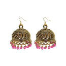 Jeweljunk Pink Beads Antique Gold Plated Jhumki Earrings - 1309339F