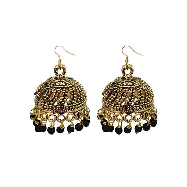 Jeweljunk Black Beads Antique Gold Plated Jhumki Earrings - 1309339G