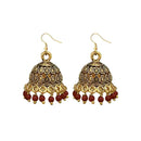 Jeweljunk Antique Gold Plated Maroon Beads Jhumki Earrings - 1309341D