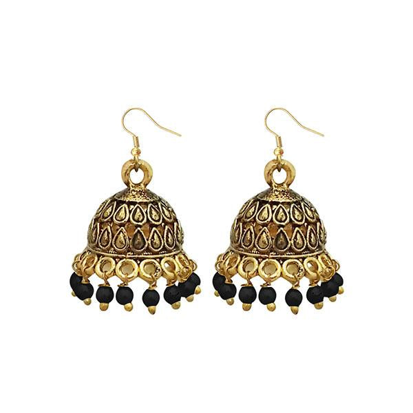 Jeweljunk Antique Gold Plated Black Beads Jhumki Earrings - 1309341G