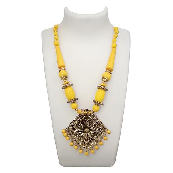 Jeweljunk Yellow Beads Antique Gold Plated Statement Necklace - 1106625