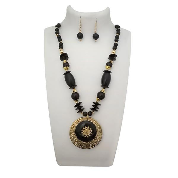 Jeweljunk Black Beads Antique Gold Plated Statement Necklace - 1106627B