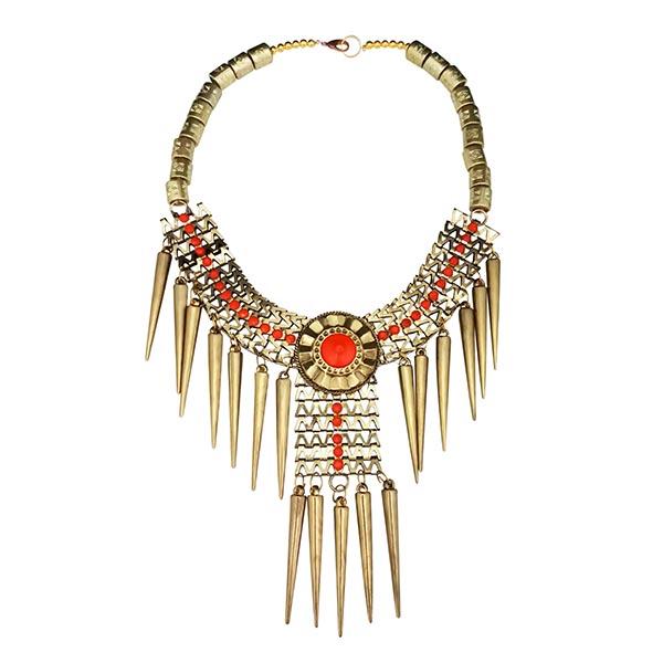 Jeweljunk Orange Beads Gold Plated Statement Necklace - 1106629A