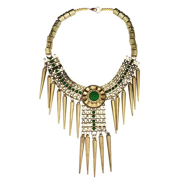 Jeweljunk Green Beads Gold Plated Statement Necklace - 1106629B