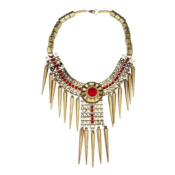 Jeweljunk Maroon Beads Gold Plated Statement Necklace - 1106629C