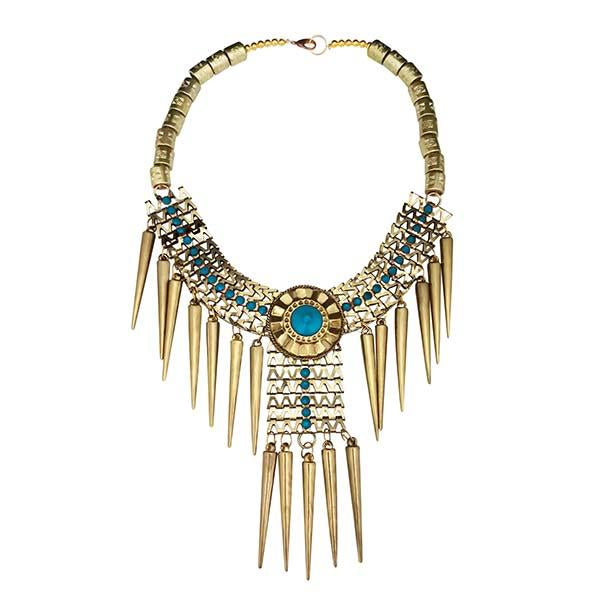 Jeweljunk Blue Beads Gold Plated Statement Necklace - 1106629D