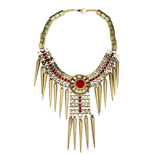 Jeweljunk Red Beads Gold Plated Statement Necklace - 1106629E