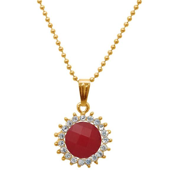 Regina Gold Plated Red Austrian Stone Chain Pendant - 1203165C