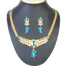 Tip Top Fashions Blue Kundan Pearl Gold Plated Necklace Set - 1101006