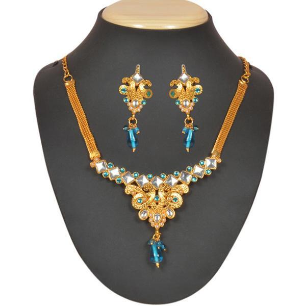 The99Jewel Blue Drop Kundan Pearl Necklace Set - 1101010