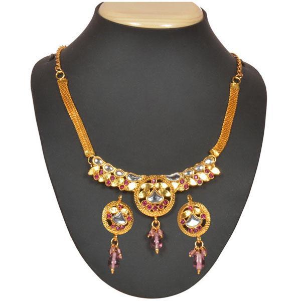 The99Jewel Pink Kundan Austrian Stone Necklace Set  - 1101013