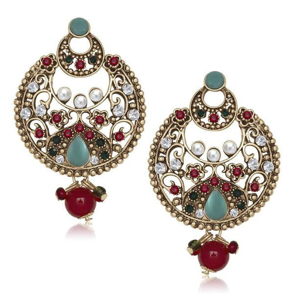 The99Jewel Red Stone Pearl Dangler Earrings - 1305501