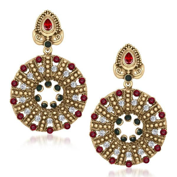 The99Jewel Red & Green Stone Dangler Earring