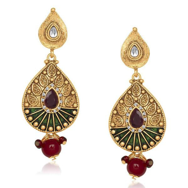 The99jewel Kundan Red Meenakari Dangler Earrings - 1305525