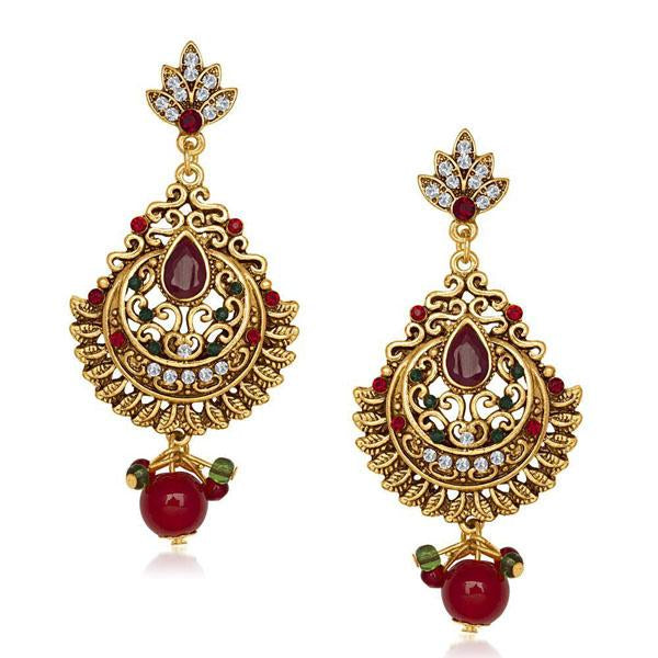 The99jewel Red  Austrian Stone Dangler Earrings - 1305535