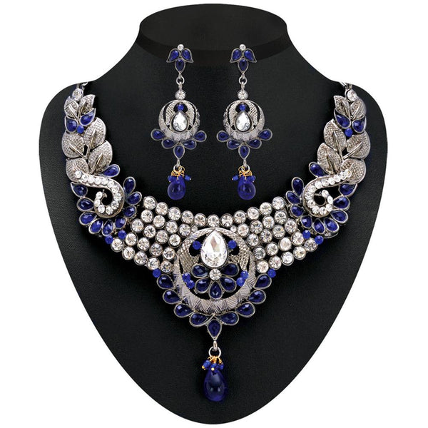 Soha Fashion Gold Plated Blue Austrian Stone Necklace Set - 2200604