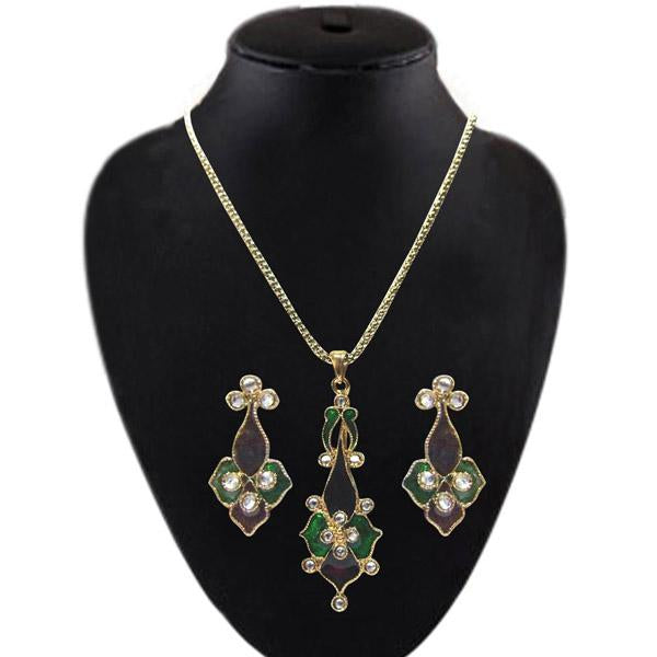 Soha Fashion Green Meenakari & Stone Pendant Set