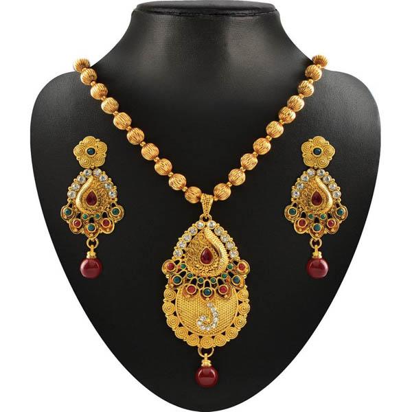 Soha Fashion Maroon Pota Stone Drop Necklace Set - 2201514