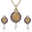 Tip Top Fashions Blue Stone Gold Plated Pendant Set - 2202111