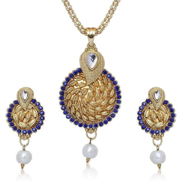 Tip Top Fashions Blue Stone Gold Plated Pendant Set - 2202111