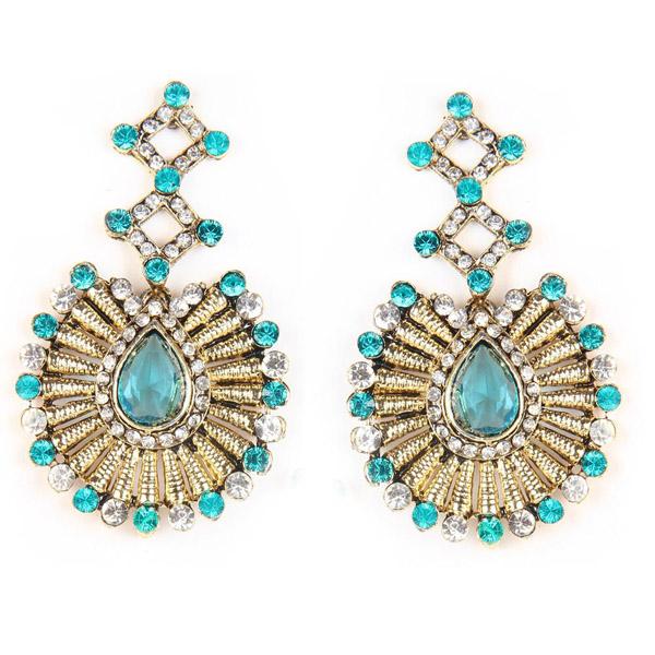 Tip Top Fashions Blue Austrian Stone Gold Plated Dangler Earring - 1300308