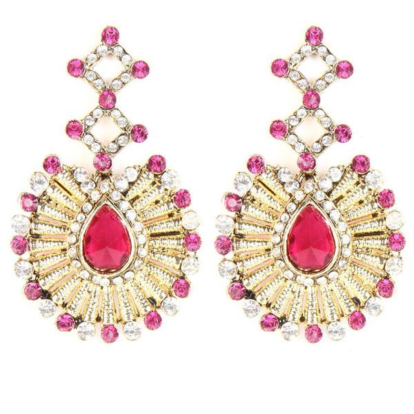 Tip Top Fashions Red Austrian Stone Gold Plated Dangler Earrings - 1300310