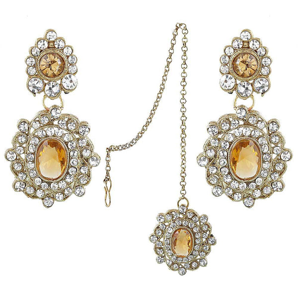 Soha Fashion Stone Dangler Earrings With Maang Tikka - 1300922