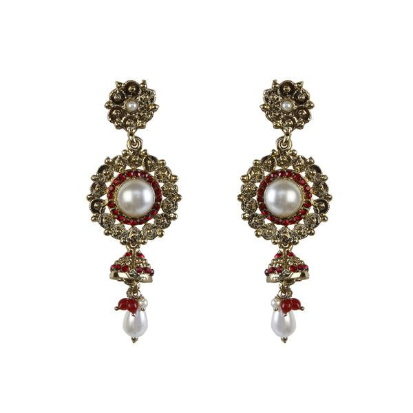 Tip Top Fashions Red Austrian Stone Gold Plated Dangler Earrings - 1301827