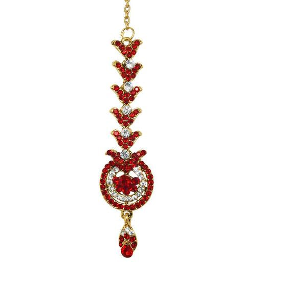 Soha Fashion Red Austrian Stone Gold Plated Maang Tikka - 1501605A