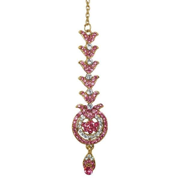 Soha Fashion Pink Austrian Stone Gold Plated Maang Tikka - 1501605D